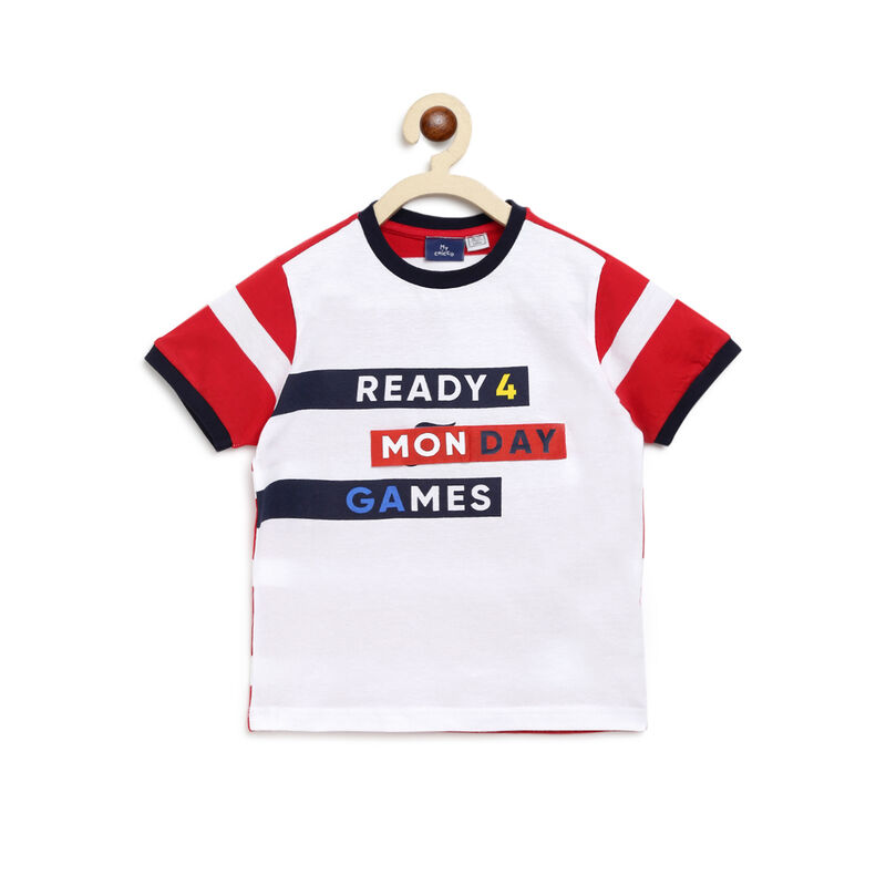 Boys White Printed Short Sleeve T-shirt image number null